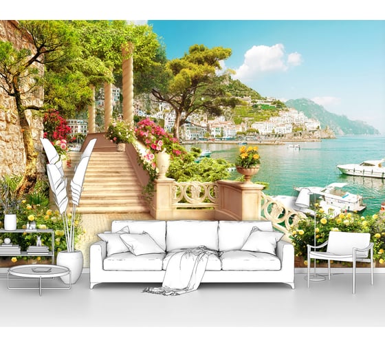 Изображение товара Фотообои море "Лестница вдоль берега Средиземного моря" 200x130 ШxВ ООО Первое ателье pw141326-2