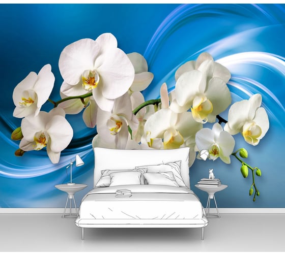 Изображение товара Фотообои цветы "Орхидеи на голубом шелке" 400x280 ШxВ ООО Первое ателье pw140517-4