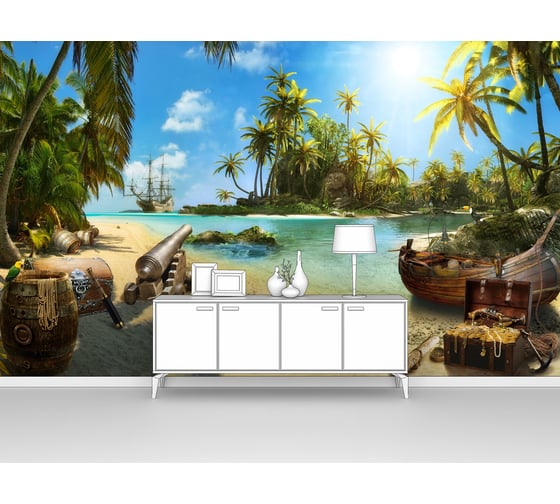 Изображение товара Фотообои "Пиратская бухта с пушками и сокровищами на берегу" 300x205 ШxВ ООО Первое ателье pw72282-3