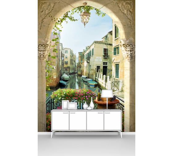 Изображение товара Фотообои окно "Канал в Венеции в арочном своде с балкона" 100x160 ШxВ ООО Первое ателье pw141282-1