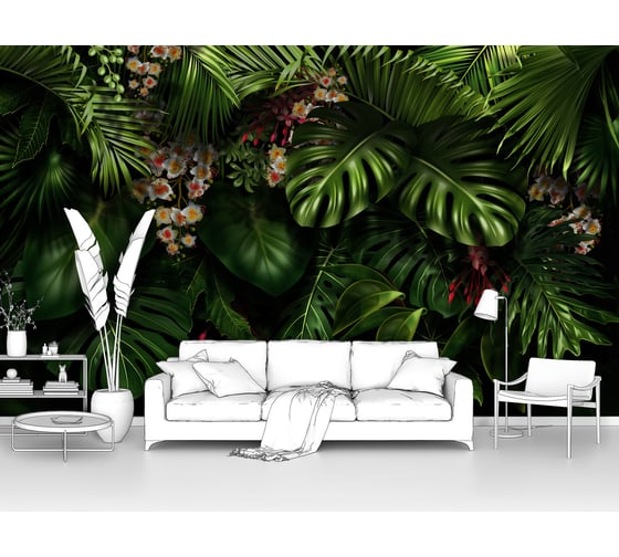 Изображение товара Фотообои листья "Заросли тропической монстеры" 200x120 ШxВ ООО Первое ателье pw141445-2