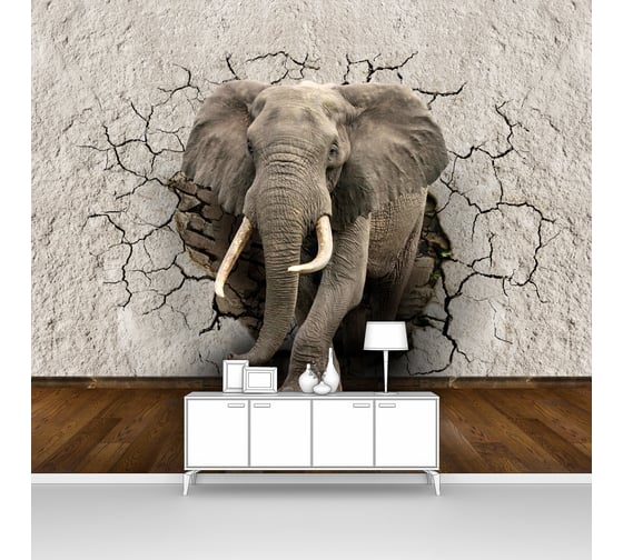 Изображение товара Фотообои животные лофт "Слон из треснувшей стены" 200x175 ШxВ ООО Первое ателье pw73801-2