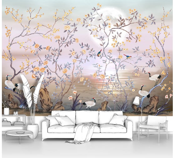 Изображение товара Фотообои "Журавли в цветущих кустах" 150x100 ШxВ ООО Первое ателье pw141188-1