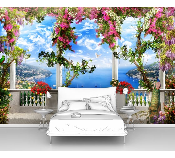 Изображение товара Фотообои "Белый балкон на Средиземном море" 200x130 ШxВ ООО Первое ателье pw141214-2