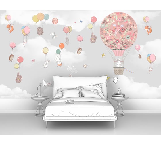 Изображение товара Фотообои животные "Звери летят на воздушных шариках" 300x165 ШxВ ООО Первое ателье pw141471-3