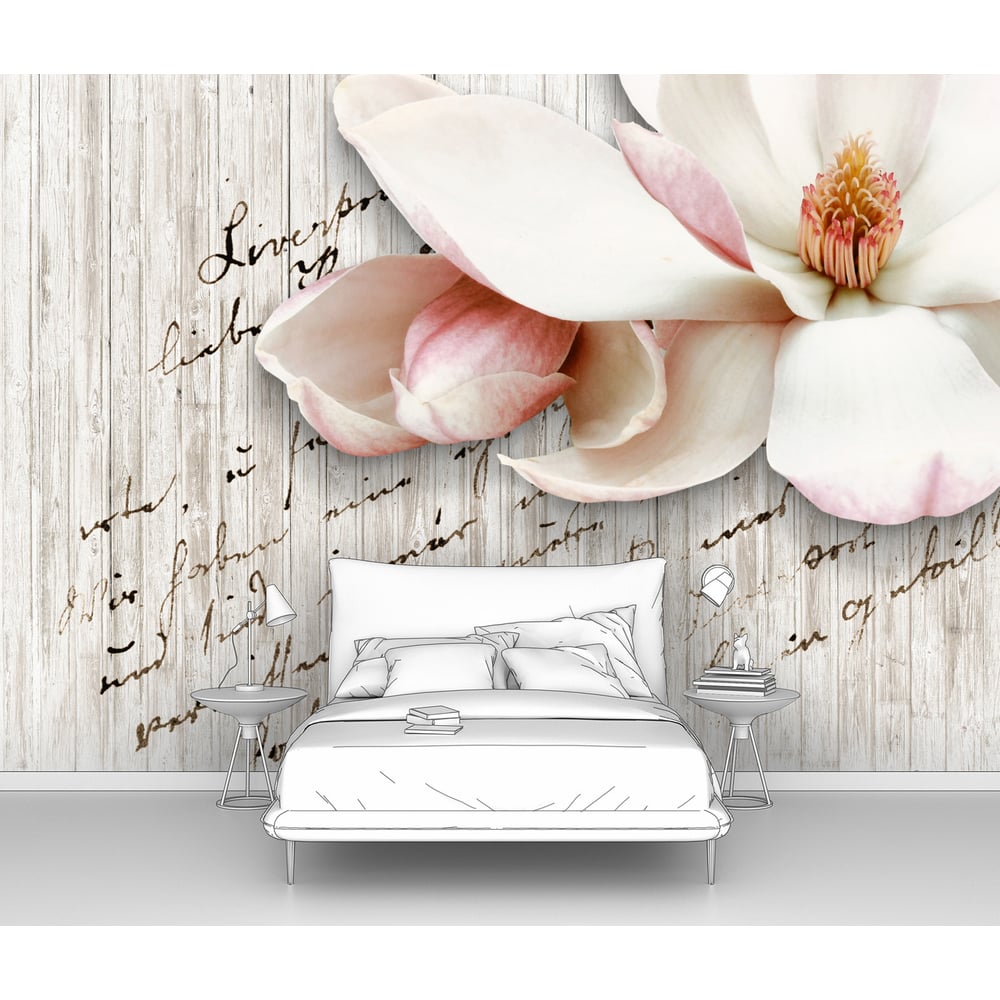 Изображение товара Фотообои цветы сакуры с надписью на заборе 145х100 см винил