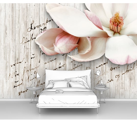 Изображение товара Фотообои цветы сакура "Цветок сакуры и надпись на заборе" 145x100 ШxВ ООО Первое ателье pw94025-1