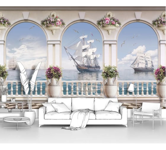 Изображение товара Фотообои море "Вид на парусники с террасы" 160x100 ШxВ ООО Первое ателье pw93990-1