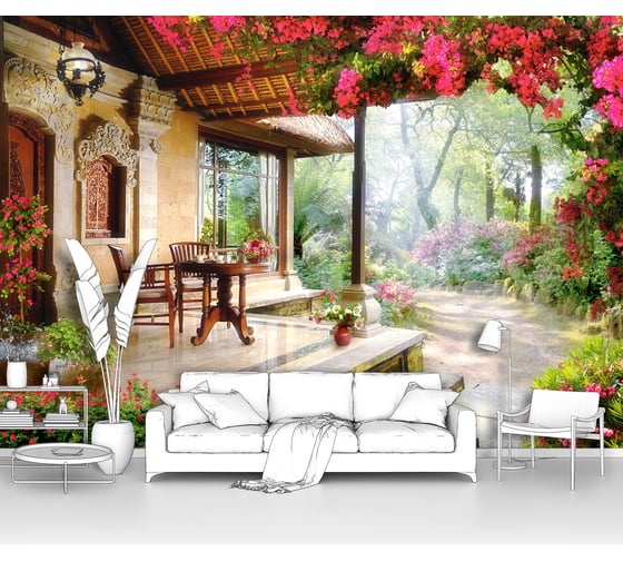 Изображение товара Фотообои "Столик на террасе в уютном саду" 300x210 ШxВ ООО Первое ателье pw141261-3