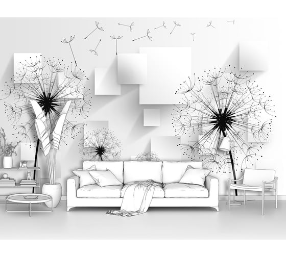 Изображение товара Фотообои 3d абстракции цветы "Одуванчики с кубами" 300x190 ШxВ ООО Первое ателье pw93976-3