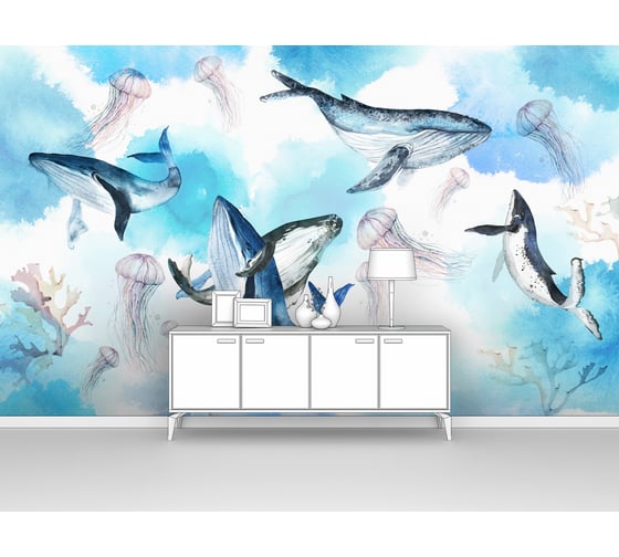 Изображение товара Фотообои "Киты и медузы в облаках" 300x180 ШxВ ООО Первое ателье pw141489-3