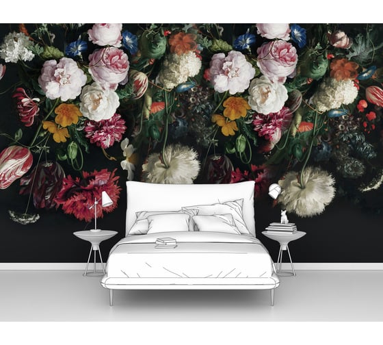 Изображение товара Фотообои "Тюльпаны, розы и полевые цветы на черном фоне" 300x190 ШxВ ООО Первое ателье pw93958-3