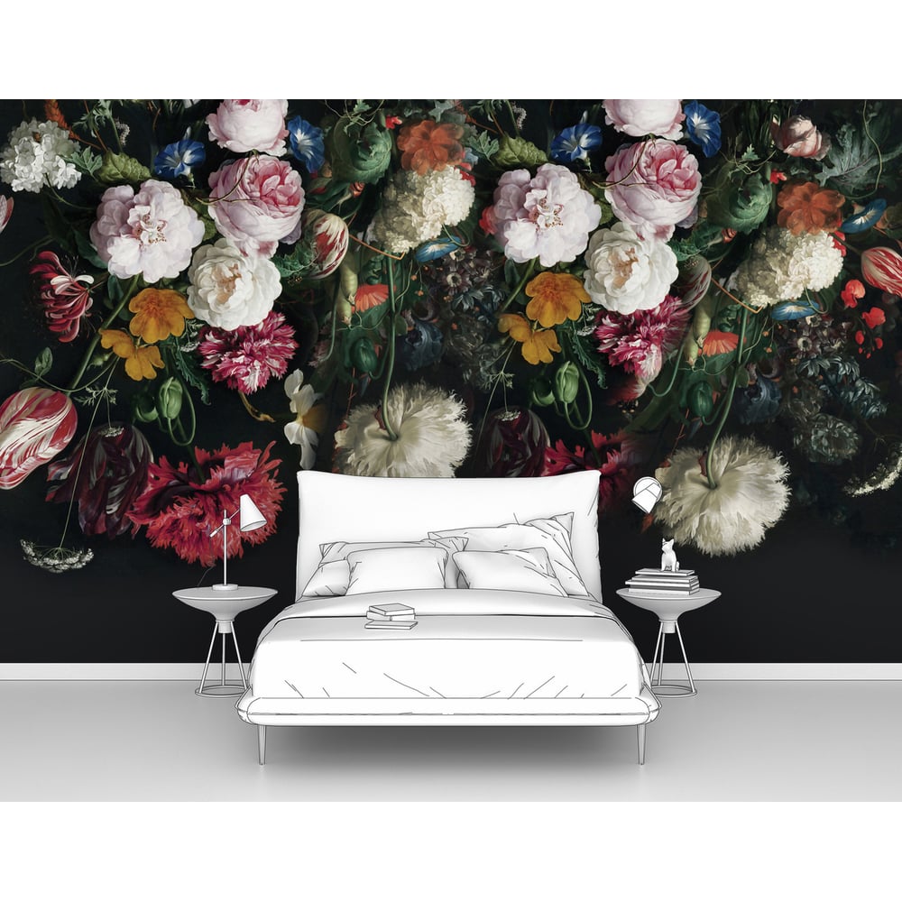 Изображение товара Фотообои Тюльпаны и розы на черном фоне 160x100 см флизелин винил для стен