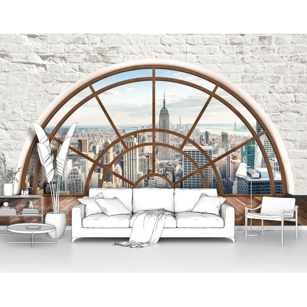 Изображение товара Фотообои 'Вид на город сквозь полукруглое окно' 200x125
