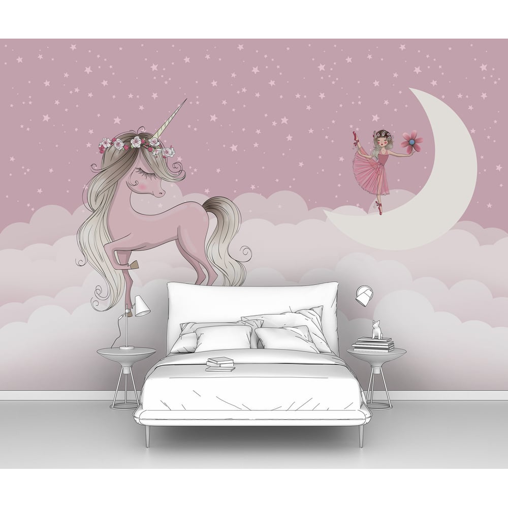 Изображение товара Фотообои Единорог с девочкой на луне 145x100 см Винил флизелин моющиеся