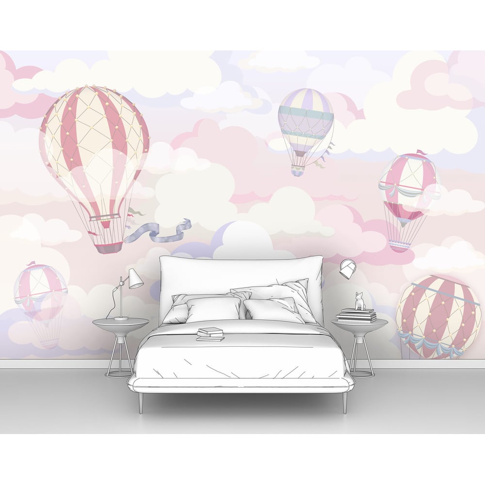 Изображение товара Фотообои полосатые воздушные шары на розовом небе 200x125 см флизелин винил