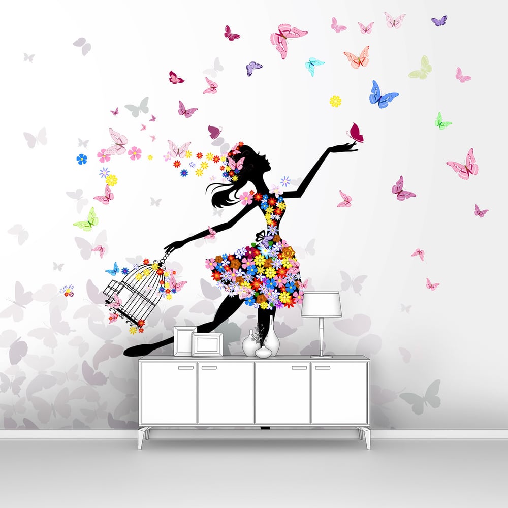 Изображение товара Фотообои для девочки Девочка и бабочки 300x270 см качество и яркость