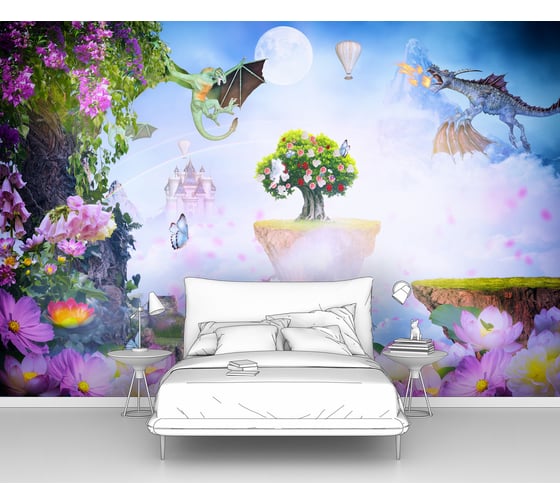 Изображение товара Фотообои "Фантазийный мир с парящими островами и драконами" 200x130 ШxВ ООО Первое ателье pw94776-2