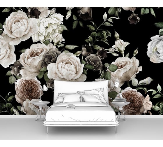 Изображение товара Фотообои абстракции розы "Бутоны светлых роз на черном фоне" 200x130 ШxВ ООО Первое ателье pw94450-2