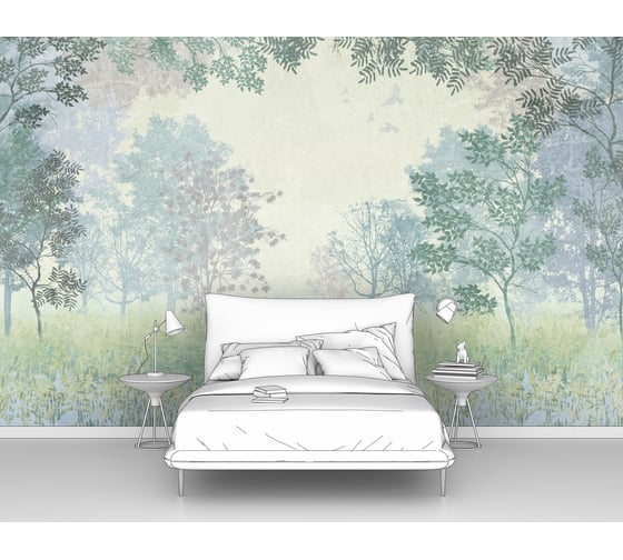 Изображение товара Фотообои птицы лес в тумане "Два фламинго в туманном лесу" 160x100 ШxВ ООО Первое ателье pw94462-1