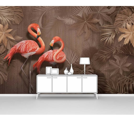 Изображение товара Фотообои птицы "Яркие фламинго в пальмовых листьях" 400x265 ШxВ ООО Первое ателье pw141387-4