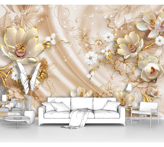 Изображение товара Фотообои 3d абстракции "Объемные цветы на ткани" 300x210 ШxВ ООО Первое ателье pw94761-3