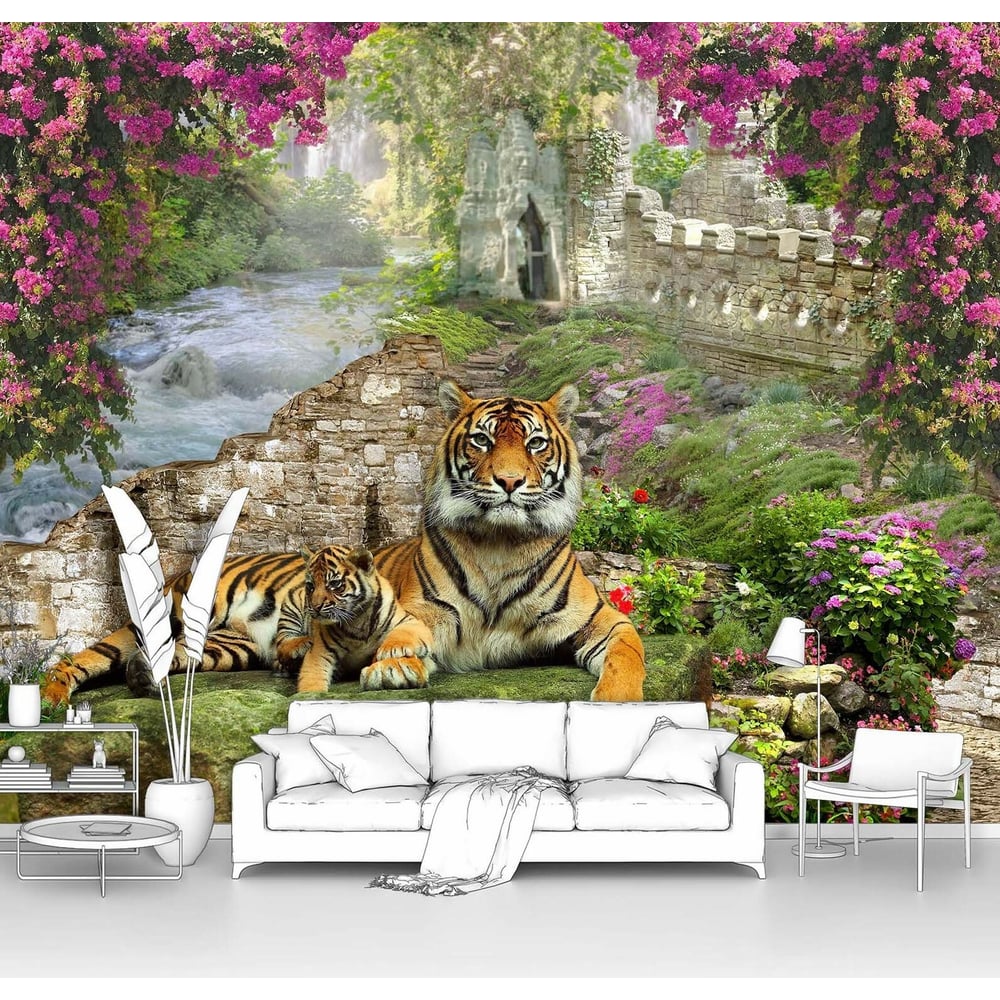 Изображение товара Фотообои с изображением тигра на зеленой поляне 300x240 см, винил, влагостойкие
