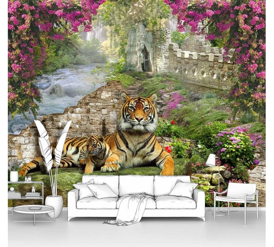 Изображение товара Фотообои животные "Большой тигр на зеленой поляне" 300x240 ШxВ ООО Первое ателье pw28768-3