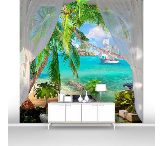 Изображение товара Фотообои море "Терраса с пальмами на берегу" 200x200 ШxВ ООО Первое ателье pw28477-2