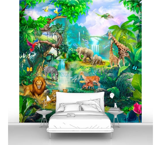 Изображение товара Фотообои джунгли "Безмятежный рай в джунглях" 300x300 ШxВ ООО Первое ателье pw94642-3