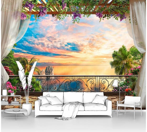 Изображение товара Фотообои окно море "Вид на закат с балкона на юге" 135x100 ШxВ ООО Первое ателье pw70475-1