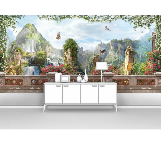 Изображение товара Фотообои природа "Вид на пейзаж с водопадами" 300x150 ШxВ ООО Первое ателье pw70438-3