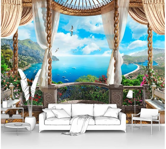 Изображение товара Фотообои море "Терраса с витыми колоннами" 135x100 ШxВ ООО Первое ателье pw70477-1