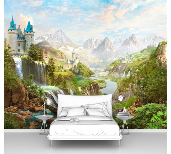 Изображение товара Фотообои природа "Реки с водопадами и замком" 200x160 ШxВ ООО Первое ателье pw94502-2