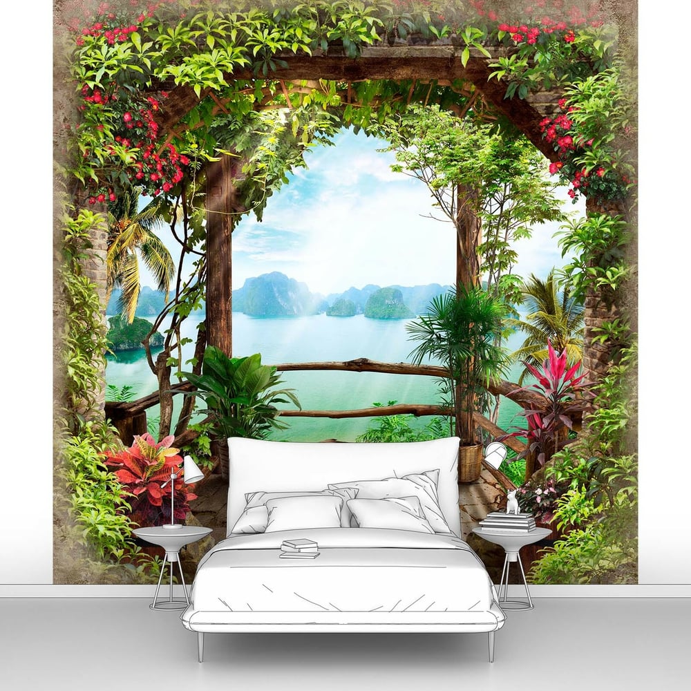 Изображение товара Фотообои Беседка в саду 300x300 винил влагостойкие с песочной фактурой