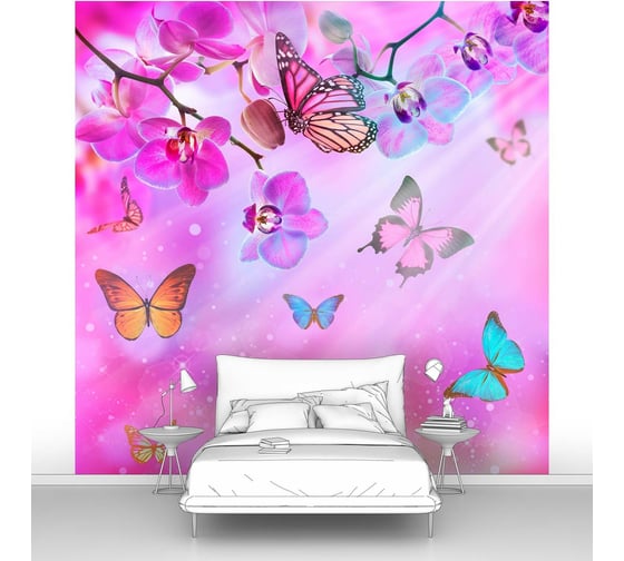 Изображение товара Фотообои цветы "Разноцветные бабочки и орхидеи" 200x200 ШxВ ООО Первое ателье pw94485-2
