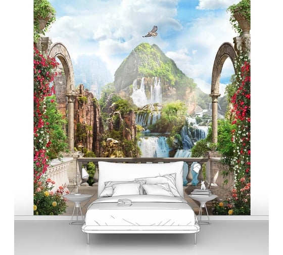 Изображение товара Фотообои горы природа "Вид с террасы на водопады" 200x200 ШxВ ООО Первое ателье pw70601-2