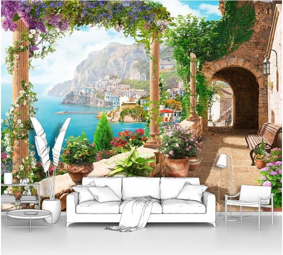 Изображение товара Фотообои "Терраса со скамейкой и видом на море" 300x225 ШxВ ООО Первое ателье pw70474-3