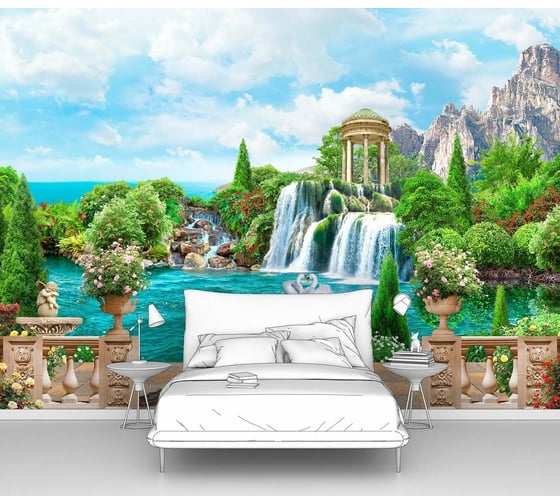 Изображение товара Фотообои природа "Вид на водопад с ротондой" 140x100 ШxВ ООО Первое ателье pw94526-1