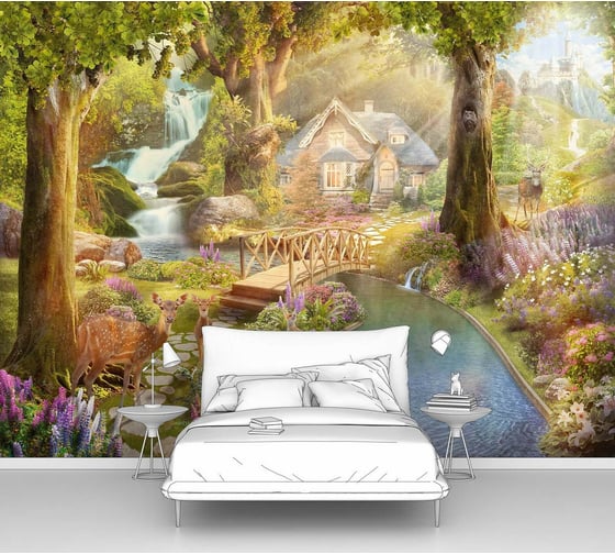 Изображение товара Фотообои "Тропинка в лесу к избушке" 300x225 ШxВ ООО Первое ателье pw94506-3