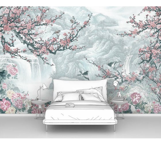 Изображение товара Фотообои природа "Сакура и водопады" 200x130 ШxВ ООО Первое ателье pw94497-2