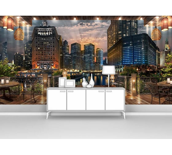 Изображение товара Фотообои город "Вид из кафе на ночной город" 400x210 ШxВ ООО Первое ателье pw94493-4