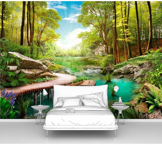 Изображение товара Фотообои природа лес "Лодка на реке в лесу" 200x150 ШxВ ООО Первое ателье pw70608-2