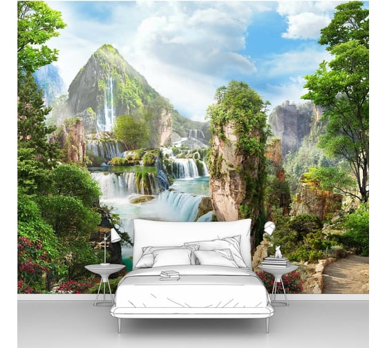 Изображение товара Фотообои горы природа "Каскад водопадов" 200x170 ШxВ ООО Первое ателье pw70604-2