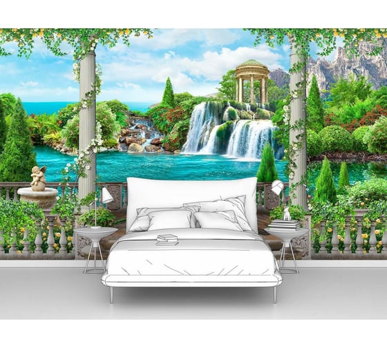 Изображение товара Фотообои птицы "Терраса с видом на водопад с павлинами" 400x240 ШxВ ООО Первое ателье pw70758-4