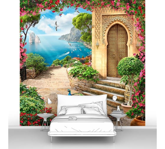 Изображение товара Фотообои птицы "Павлин на пороге восточного дома" 200x200 ШxВ ООО Первое ателье pw143900-2