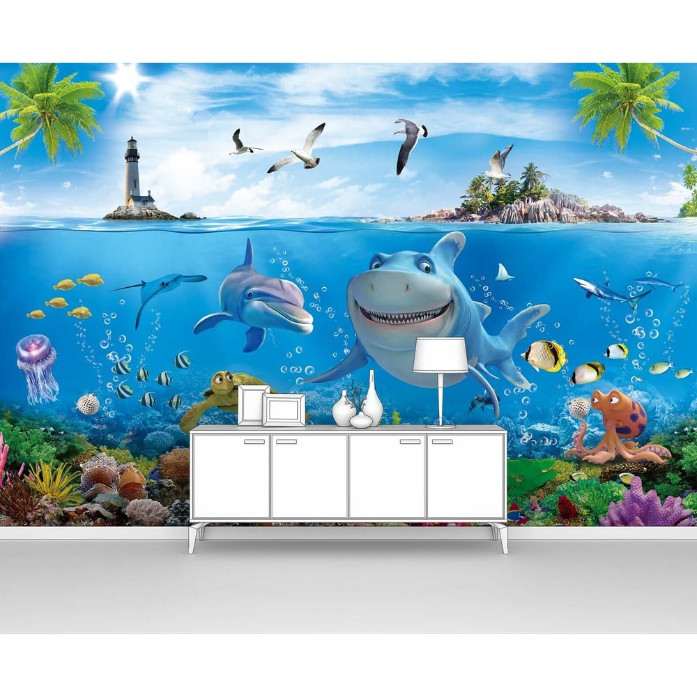 Изображение товара Фотообои животных Веселые акула и дельфин 400x270 см