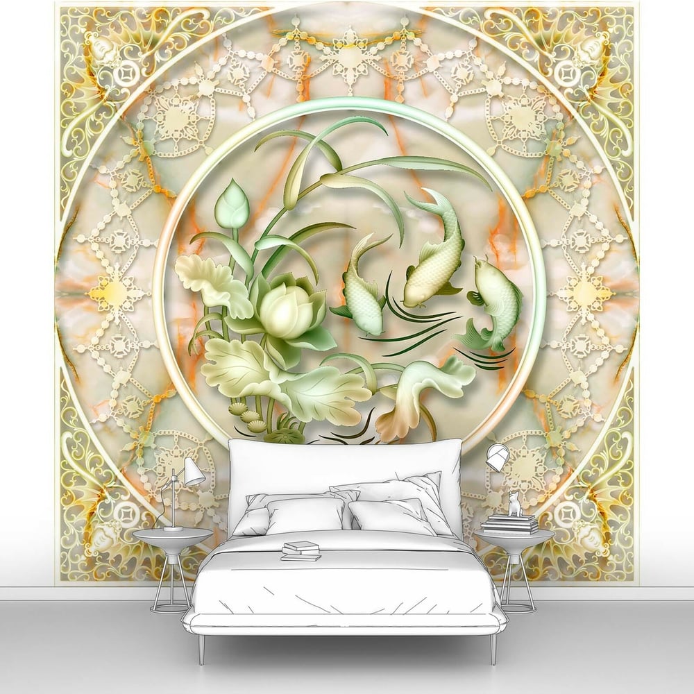 Изображение товара Фотообои абстракции Нефритовые рыбки 100x100 см