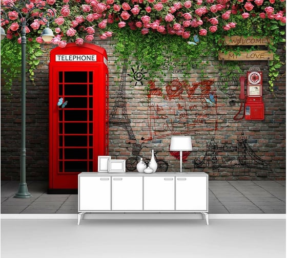 Изображение товара Фотообои "Красная будка и телефонный аппарат" 400x300 ШxВ ООО Первое ателье pw97819-4