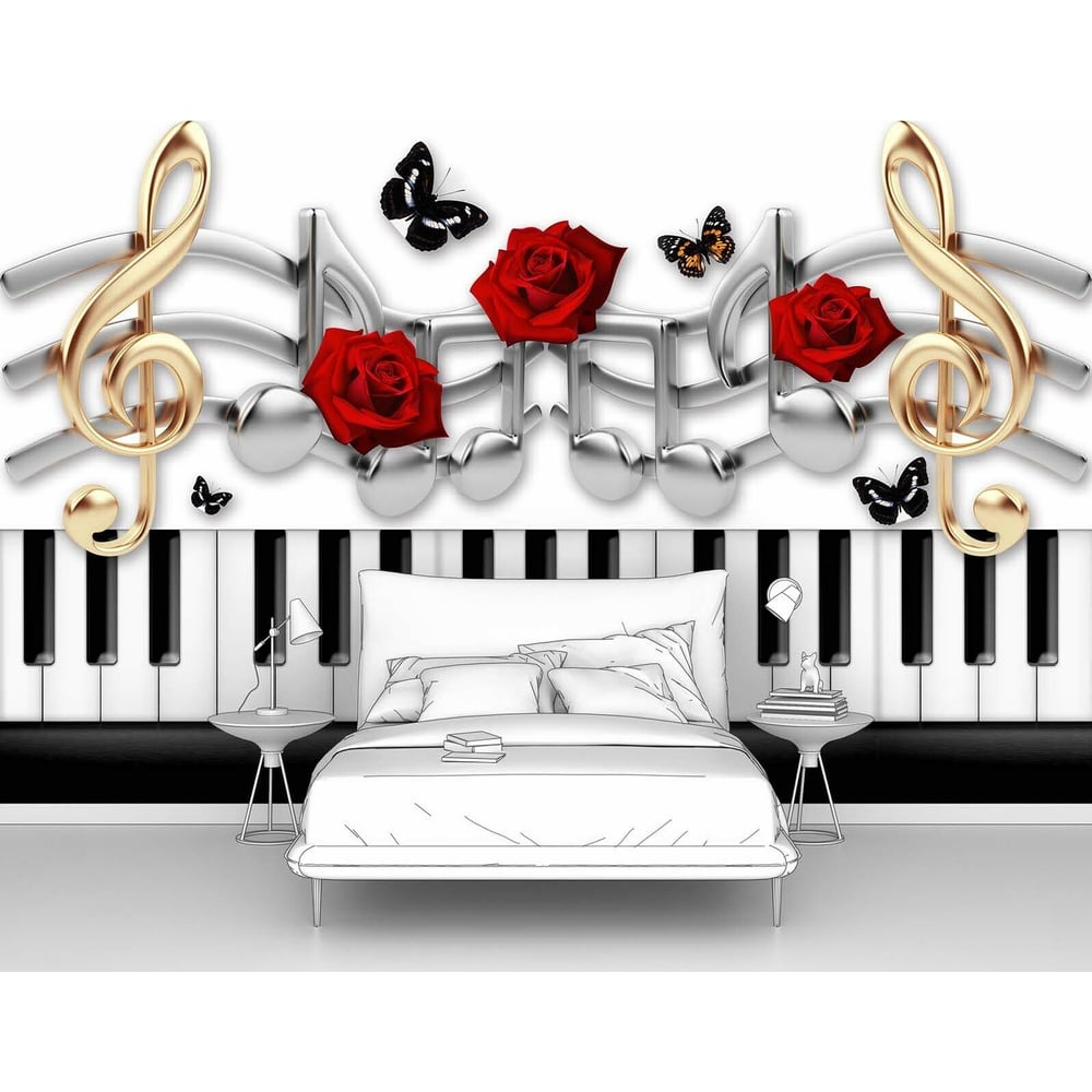 Изображение товара Фотообои абстракции "Клавиши и розы" 160x100 см винил на флизелине